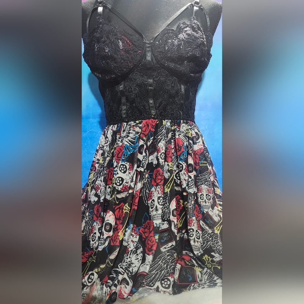 Avidlove Skull and Flower Black Lace Lingerie Size 14W image 2